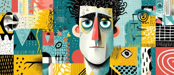 Abstract portrait of a man with colorful geometric background, showcasing modern art and creative expression