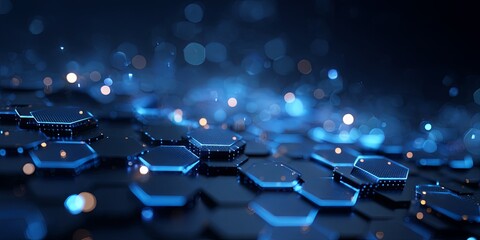 Obraz premium Abstract Digital Background with Glowing Blue Light, Geometric Shapes, and Futuristic Technology Design for Modern Interfaces and Data Visualization