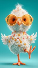 Fototapeta premium Whimsical chick wearing glasses, striking a playful pose.