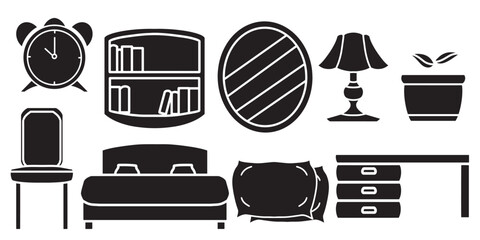 simple bedroom icon collection. minimalist vector format. logos, stickers, merchandise, and user interface elements
