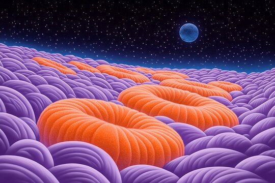 Dreamlike surreal landscape with celestial objects