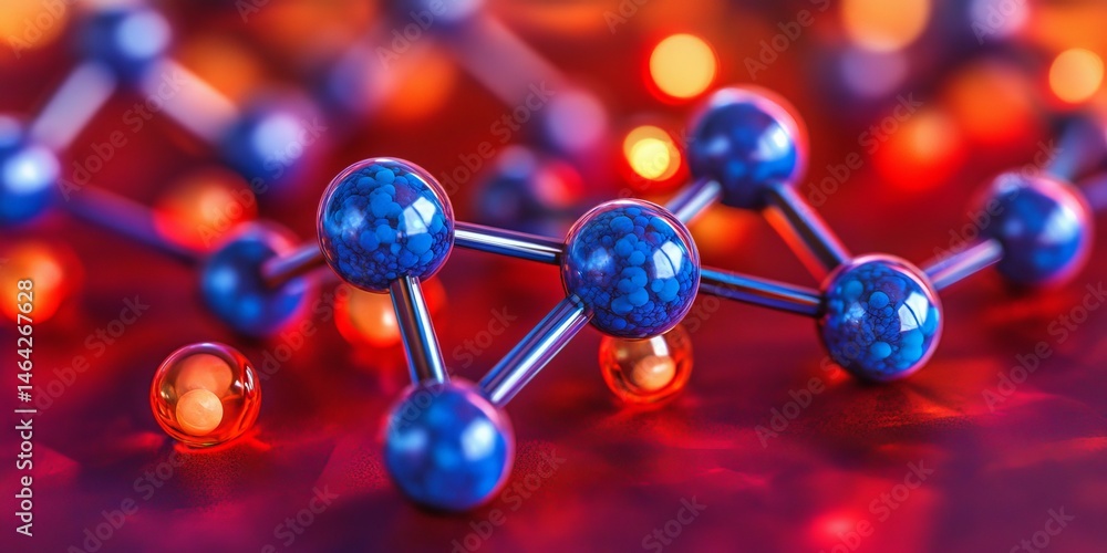 Poster luminous blue molecular structure nodes with bright pathways high definition microscopic view