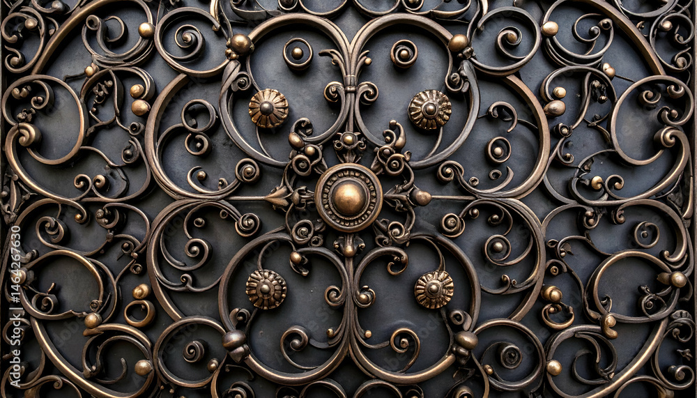 Poster intricate metallic pattern detailed ornamental design with symmetrical elements