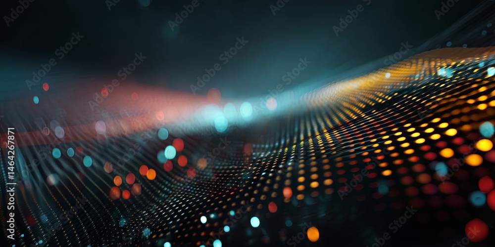 Poster Futuristic Digital Abstract Background with Colorful Grid Pattern and LED Light Effects for Technology and Innovation Themes