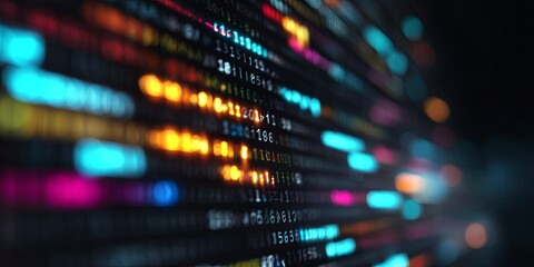 Naklejka premium Abstract Representation of Programming Code on a Computer Screen with Colorful Elements and Lines for Technology and Development Themes
