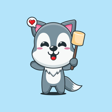 recommend clip art: Cute wolf cartoon vector illustration eating marshmallow