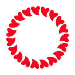 Round frame with red hearts. Heart border for design and decoration. For invitations, Valentine, cards and festive decor. Space for text.