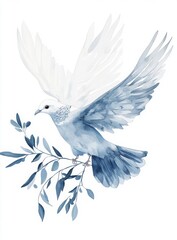 Fototapeta premium a dove with open wings holding an olive branch in its beak, international day of living together in peace, peace day pastel vector clip art