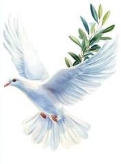 Obraz premium a dove with open wings holding an olive branch in its beak, international day of living together in peace, peace day pastel vector clip art