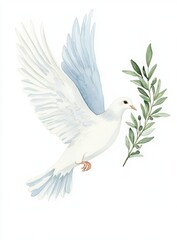 Obraz premium a dove with open wings holding an olive branch in its beak, international day of living together in peace, peace day pastel vector clip art