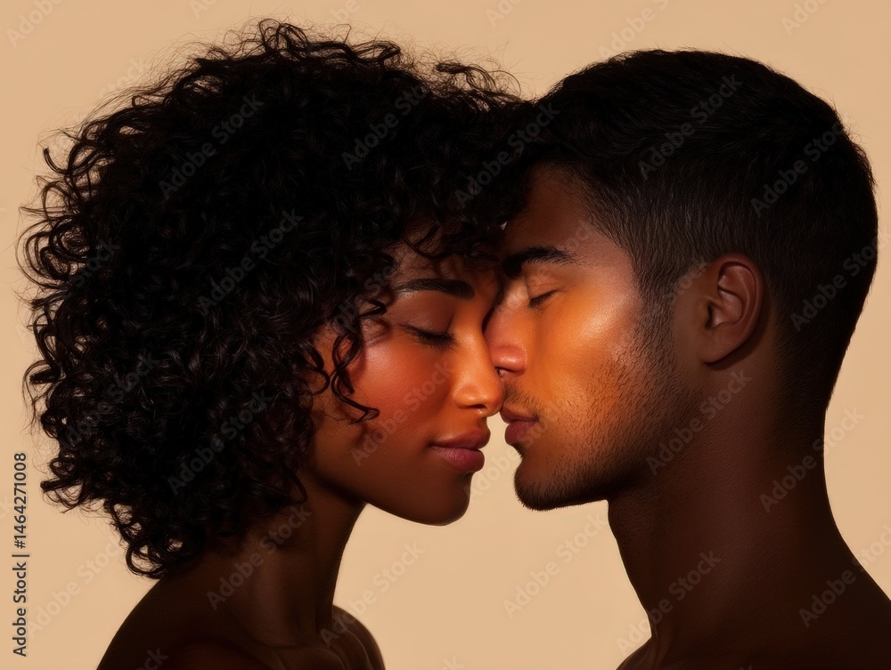Poster deeply connected couple sharing an intimate moment with foreheads touching showcasing love and warmt
