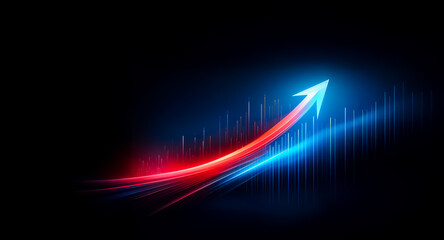 A vibrant red and blue arrow ascends against a dark background, symbolizing growth and progress.  The arrow's glowing trail suggests rapid movement and dynamic change.