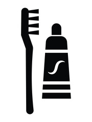 Toothbrush with toothpaste icons. Stylist brush, colgate silhouette vector sign symbol website graphic design. Simple design for tooth brush on white background. Vector illustration.