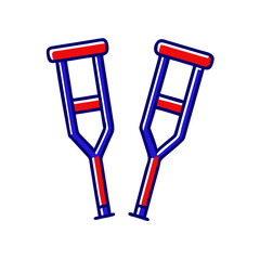 Red and blue crutches graphic design, medical equipment for mobility, copy space