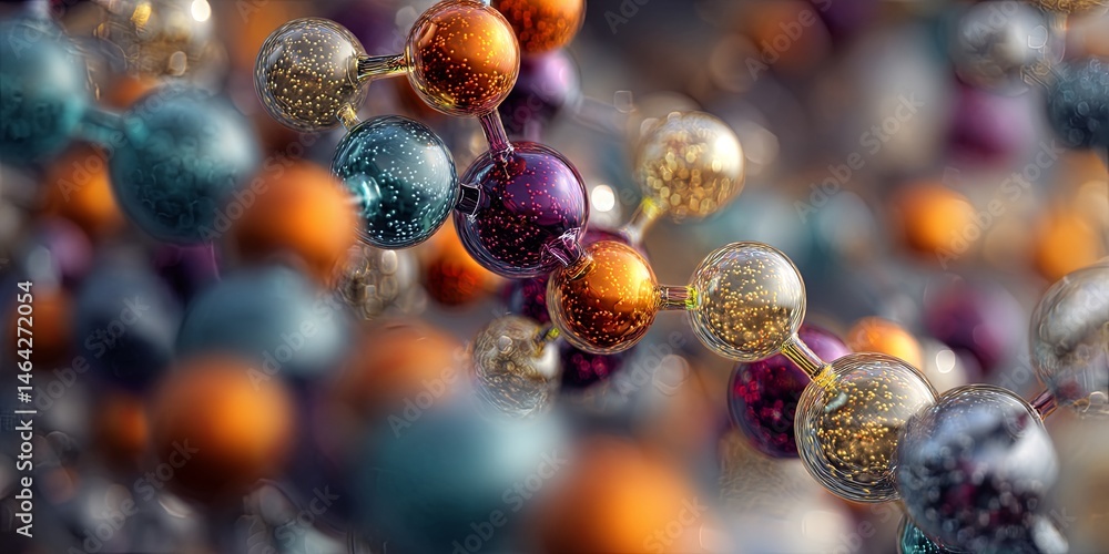 Poster Abstract representation of molecular structure showcasing interconnected atoms with vibrant colors emphasizing scientific and technological themes