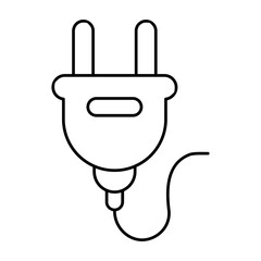 Electric Power Plug Outline Icon with Cable