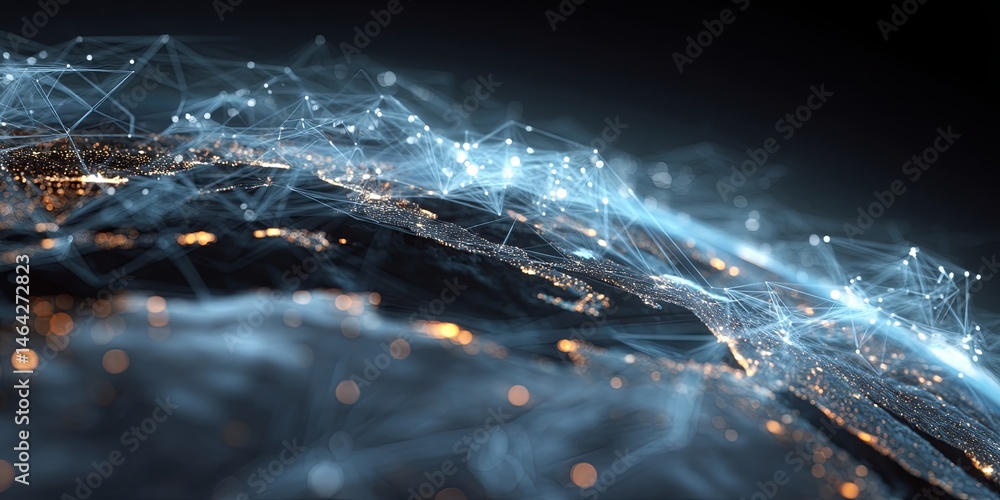 Leinwandbilder global network connection visual representation with nodes, lines, and bright lights depicting digit