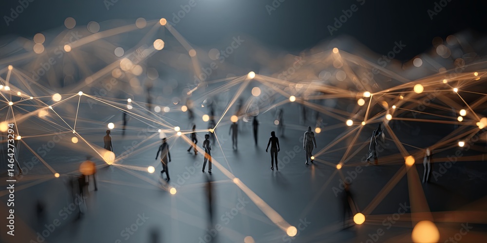 Aufkleber Abstract network of human connections with digital nodes and glowing points representing virtual communication and social interactions in a modern context