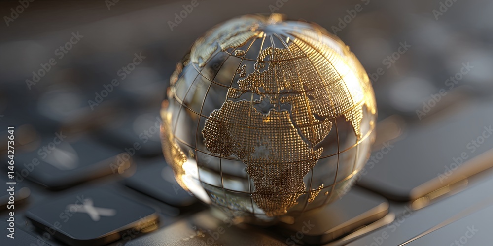 Aufkleber digital world globe on laptop keyboard representing technology connectivity, globalization, and the 