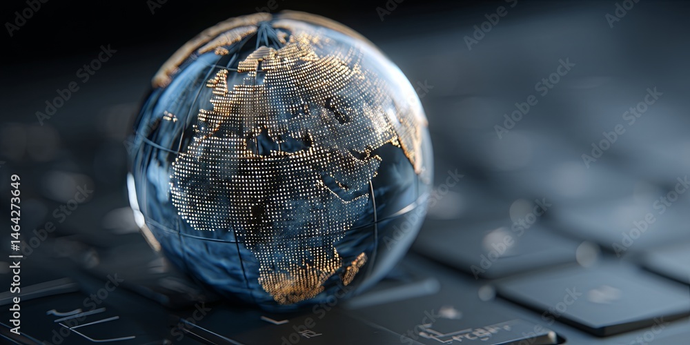 Aufkleber Digital world globe on laptop keyboard representing technology connectivity, globalization, and the intersection of online communication in modern society