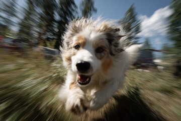 A  fast-moving dog in motion blur.