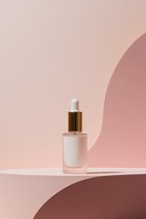 Organic cosmetic serum bottle on natural background for eco beauty product presentation.