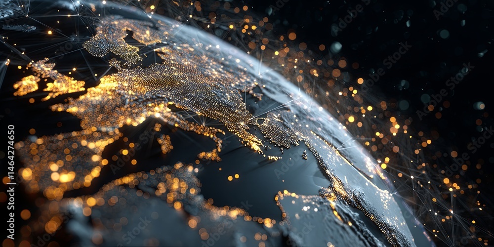 Aufkleber Digital Earth Visualization with Binary Code and Global Connections Highlighting Technology for Innovation and Data Representation