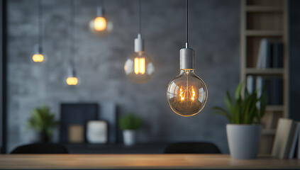 Obraz premium モダンな吊り下げ照明と室内インテリア / Modern hanging lights in cozy interior
