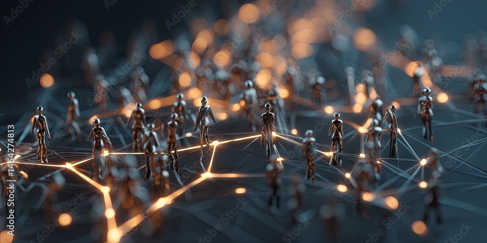 Poster Network of People Connected by Relationships Representing Social Interaction and Collaboration Concepts in Digital Communication