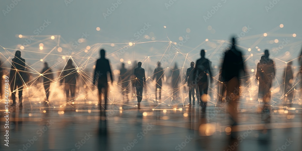 Poster Network of People Connected by Relationships Representing Social Interaction and Collaboration Concepts in Digital Communication