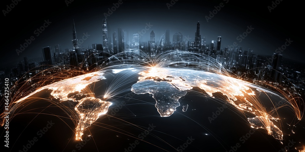 Aufkleber Global Connectivity and Digital Network Across Continents Representing International Communication and Data Flow in a Modern World