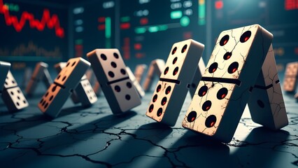 Falling Dominos on Stock Market Graph Business Bankruptcy Economy Recession Financial Bubble Failure Inflation Challenge Weakness Illustration