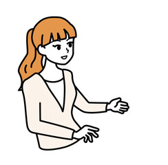 説明をする若い女性の線画シンプルなオレンジのイラスト