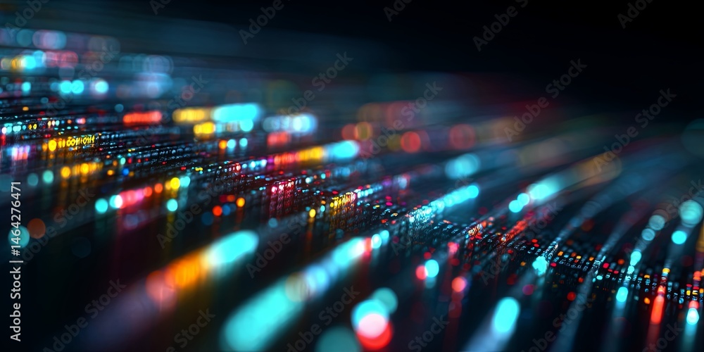 Poster Abstract Code Display with Colorful Glows on Dark Background for Technology, Programming, and Digital Art Concepts