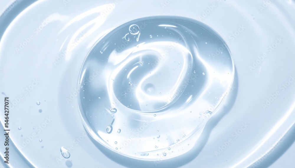 Poster a close-up of a clear water droplet creating ripples on a smooth surface, showcasing purity and tran