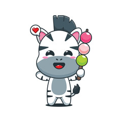 Cute zebra cartoon vector illustration eating dango