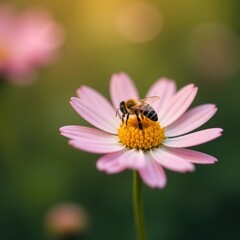 Single golden honeybee, sharp focus, white backdrop , detail, insect photography, photography