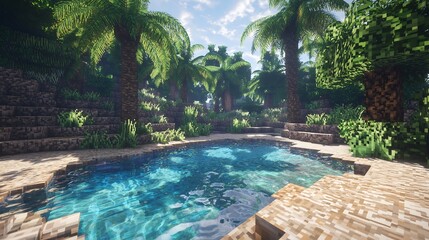 Hidden oasis the middle of a desert lush palm trees and a sparkling pool of water cinematic desert paradise