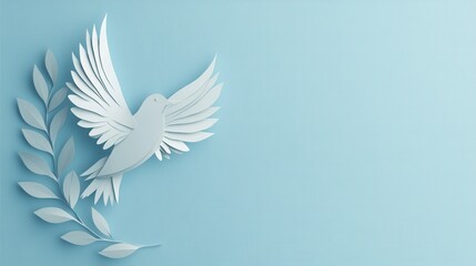 origami peace dove with olive branch on blue background banner template