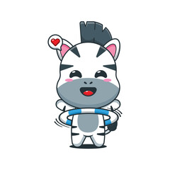 Cute zebra cartoon vector illustration playing hula hoop