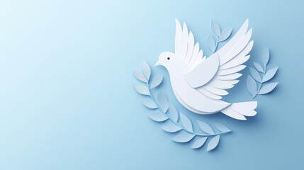 origami peace dove with olive branch on blue background banner template