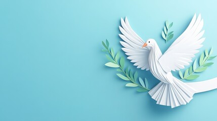 Obraz premium origami peace dove with olive branch on blue background banner template