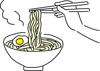 ラーメンを食べる手元シンプル線画