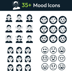 Black and White Cartoon Avatar Icons – Vector Emoticons with Facial Expressions and Moods