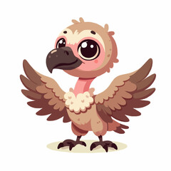 Obraz premium Cute cartoon animal vector art illustration of a happy brown Vulture with a wing