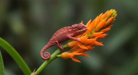 Chameleon on Orange Flower