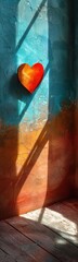 Brightly colored wall with a heart shaped object on it