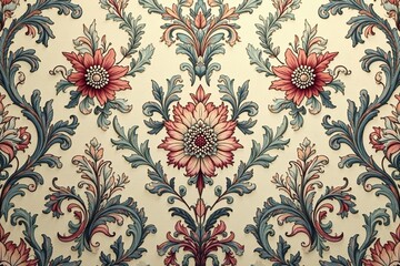 Elegant damask pattern with swirling acanthus leaves and scrolls in muted tones , motif, acanthus