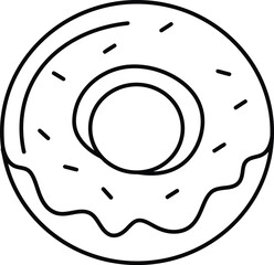 Donut Delight: A simple line drawing of a delicious donut, glazed and sprinkled, perfect for bakery menus, websites, or sweet treat illustrations.