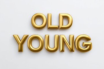 Bold golden letters spelling old and young represent the contrast between age groups emphasizing transformation and growth in a modern artistic context captured with clarity